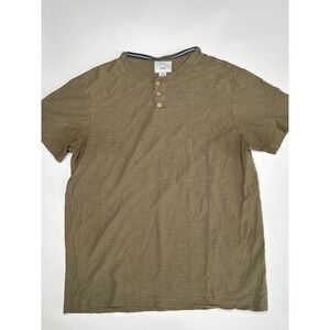 1897 Mens Olive Green Henley Shirt Short Sleeve Casual Modern Medium